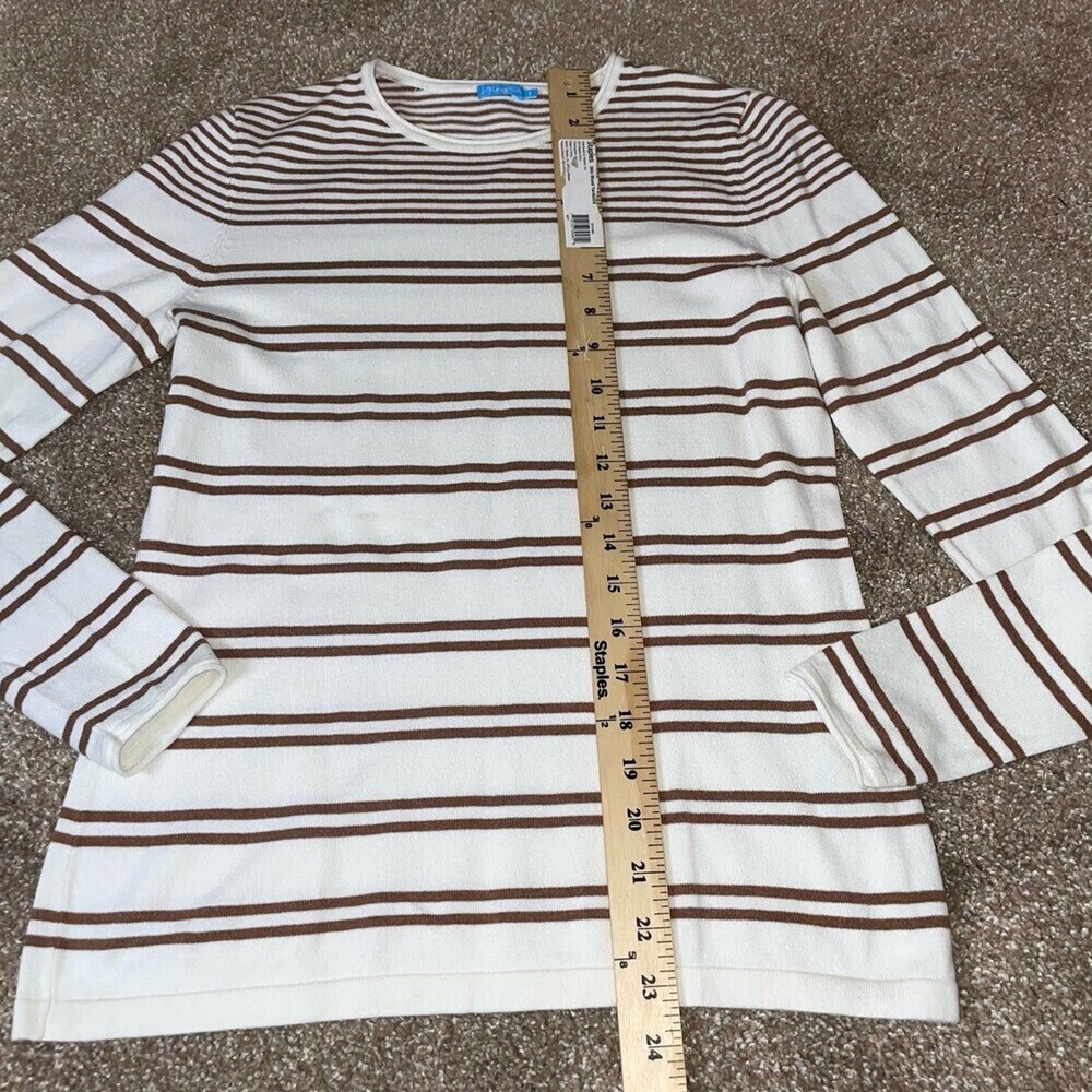 J. McLaughlin sweater the Poet tan/white stripped ribbed knit crew neck SZ SM - Picture 7 of 7